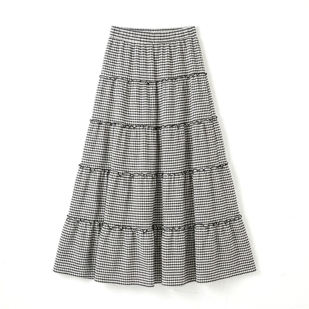 Wild Fable Gingham Textured Tiered Maxi Skirt Black White Ruffle Womens XS